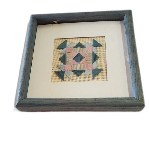Creative Circle Other - 1980's Creative Circle Geometric hand stitched Picture and Blue Frame ~Vintage~